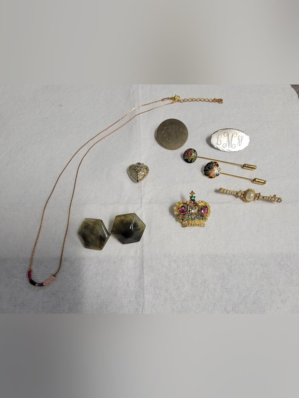 Vintage Jewelry Lot - Brooches, Necklace, Earrings